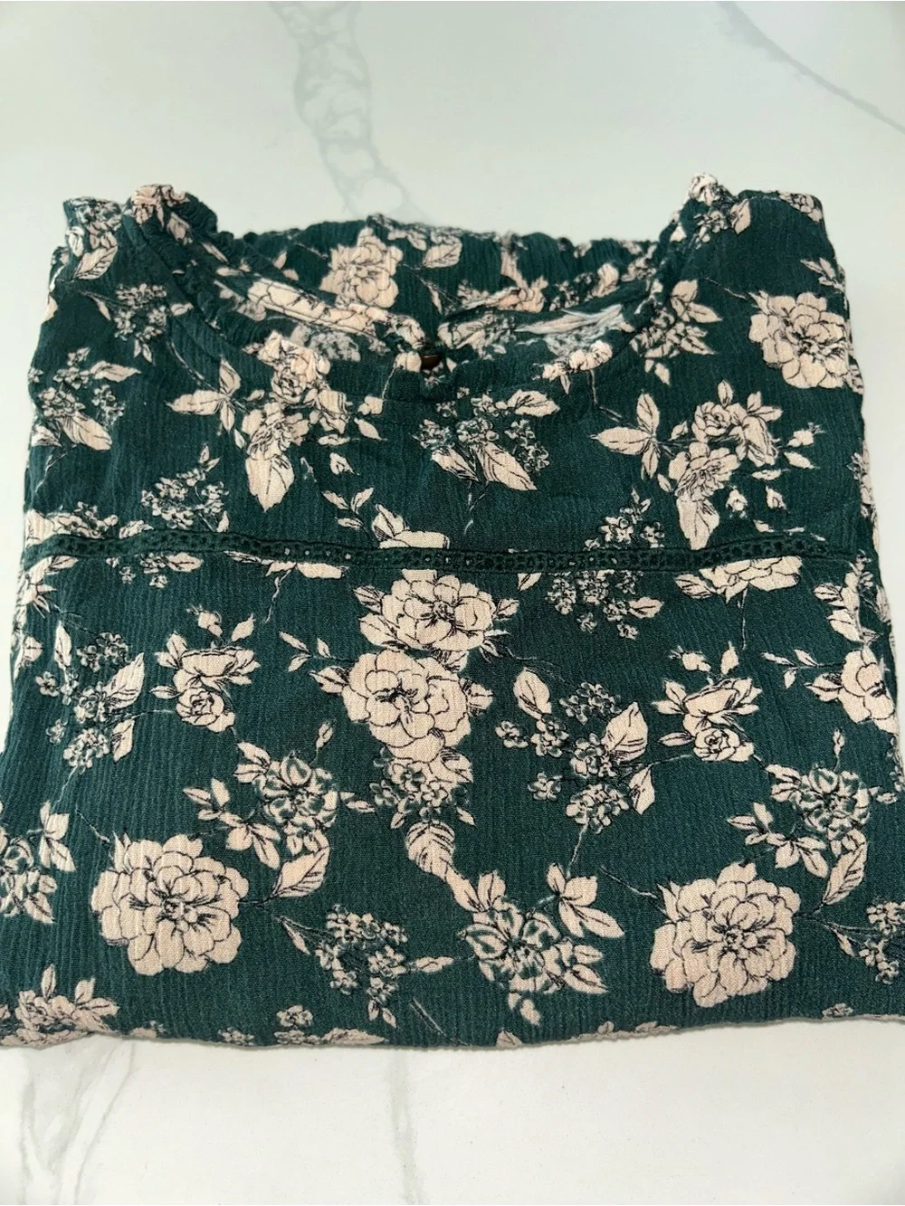Long Sleeve Forest Green Floral Tiered Mini Dress - Picture 7 of 8